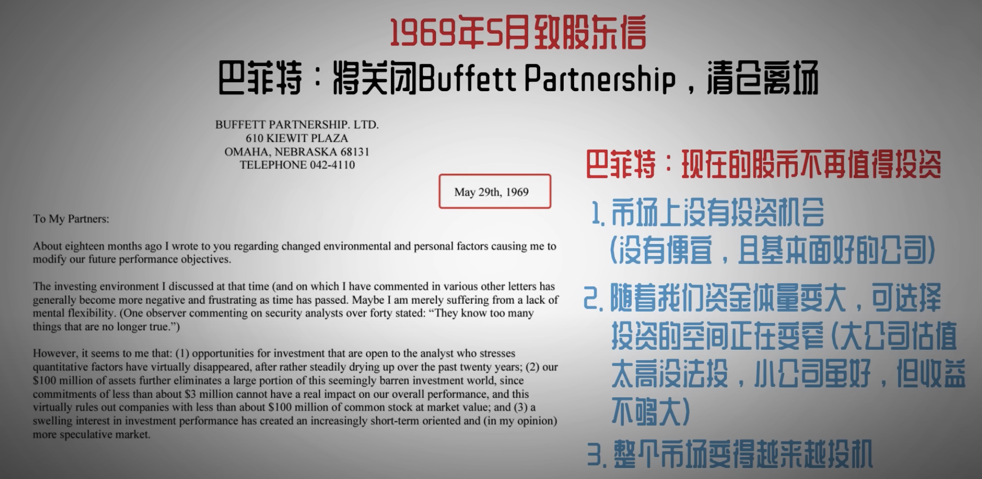 In May 1969, Buffett Announced in a Shareholder Letter