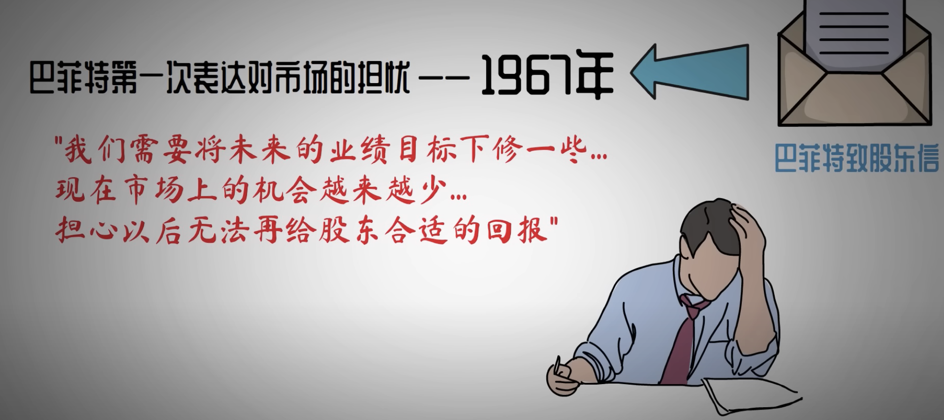 1967年，巴菲特第一次在信中表達他對市場的擔憂