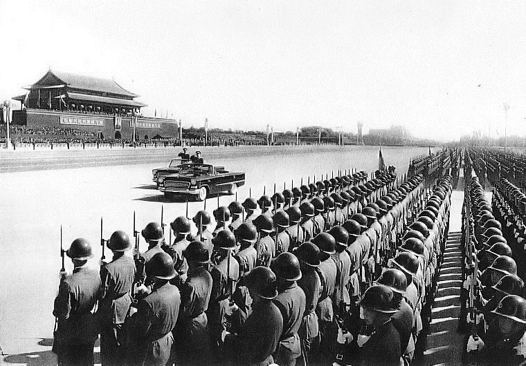 Lin Biao in the parade car during the 10th anniversary of the founding of the People's Republic of China